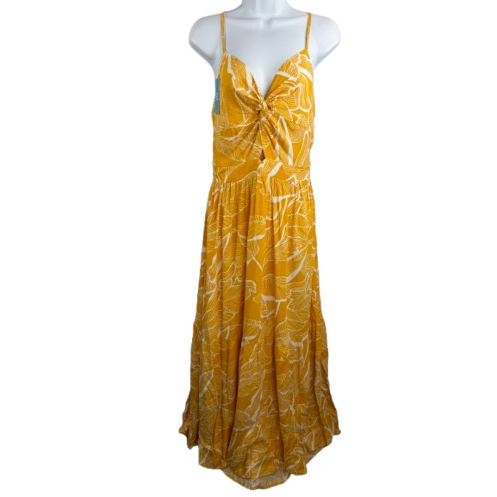 Cupshe NWT Yellow Tropical Sweetheart Twist & Keyhole Front Maxi Dress Size XL